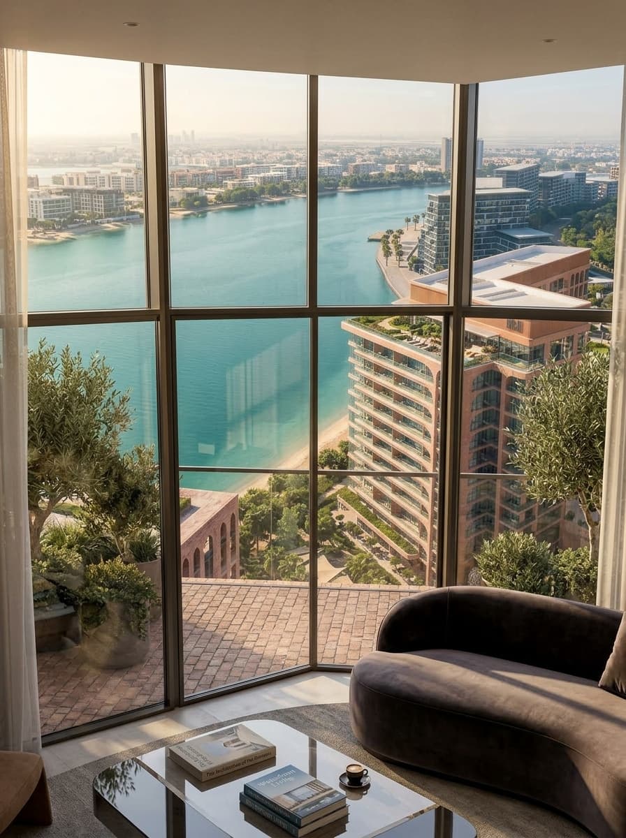 Window view over Al Khan lagoon