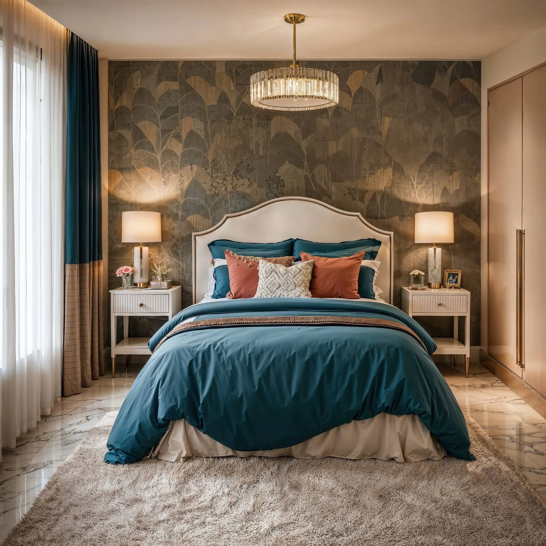 Three-bedroom townhouse bedroom with a teal bed