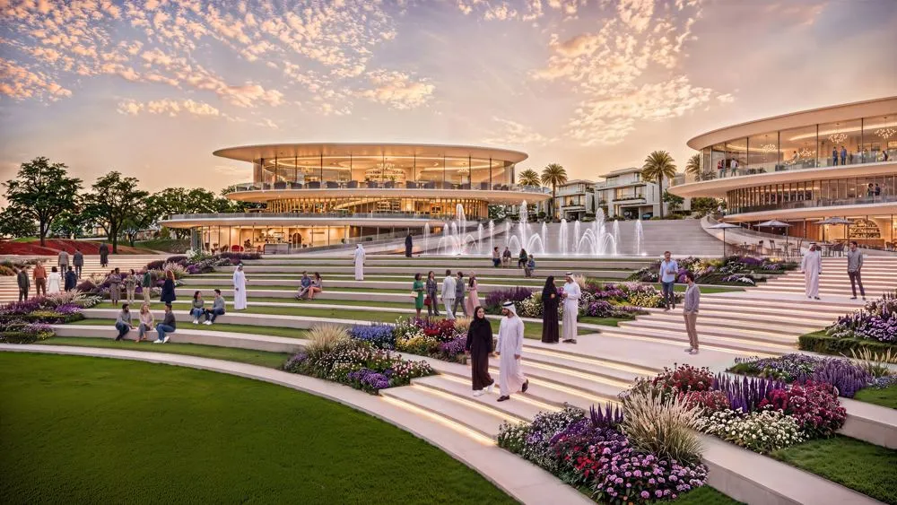 Café terraces above a landscaped amphitheatre